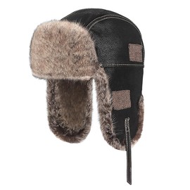 ITODA Faux Fur Trapper Hat Windproof Aviator Hat Russian Ushanka Hat Winter Pilot Cap Thermal Trooper Hat with Earflaps for Skiing Cycling Hunting Running Outdoors Black