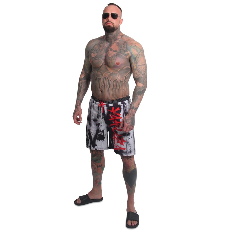 Yakuza Men's Horned FU Swim Shorts, White, 3 XL