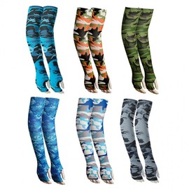 Outdoor Sun Protection Ice Silk Extra Long Open Finger Camouflage Hiking Cooling Sleeves Size/Dark Green Python 15ea