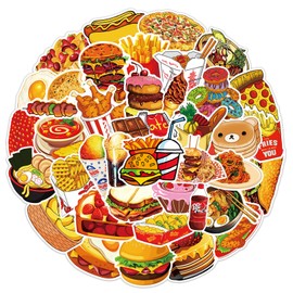 50Pcs Cartoon Fast Food Stickers for Kids - Cute Vinyl Delious Food Party Decorations, Gifts for Kids Teens and Adult