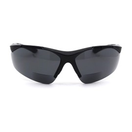 Mens All Black Sport Baseball Half Rim Warp Around Bi-focal Reading Sunglasses 1.0