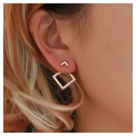 Allereyae Vintage Square Ear Jacket Earrings Geometric Square Earrings Hollow Square Stud Earrings Gold Front Back Earrings Jewelry for Women and Girls (Gold)