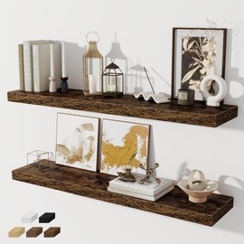 Floating Shelves for Wall, 40 Inch Floating Shelves Set of 2, Wall Mounted Rustic Wood Shelf for Bathroom, Living Room, Bedroom and Kitchen, Hanging Shelf for Storage, Books, Home Decor, Rustic Brown