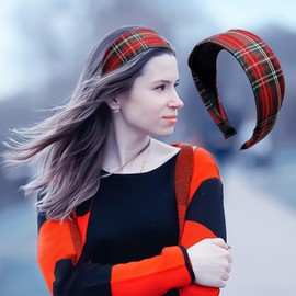 UNVOJL 2pcs Tartan Headband Fabric Headband Vintage Alice Headband Christmas Headband for Women Girls Hair Accessories