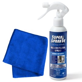 SUPER SPARKLE Silver Polish Cleaner Spray  8 Oz - Instant Tarnish Remover - Spray and Blue Cloth