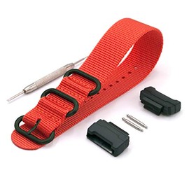 Vario Compatible with Casio G-Shock Military Dive Ballistic Nylon Fire Orange Premium Replacement Watch Band with Adapters and Spring Bar with Tool