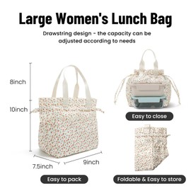 MEXS Lunch Bag for Women Reusable Drawstring Insulated Lunch Box Stain-Resistant Large Cinch Closure Lunch Bags for Work Office