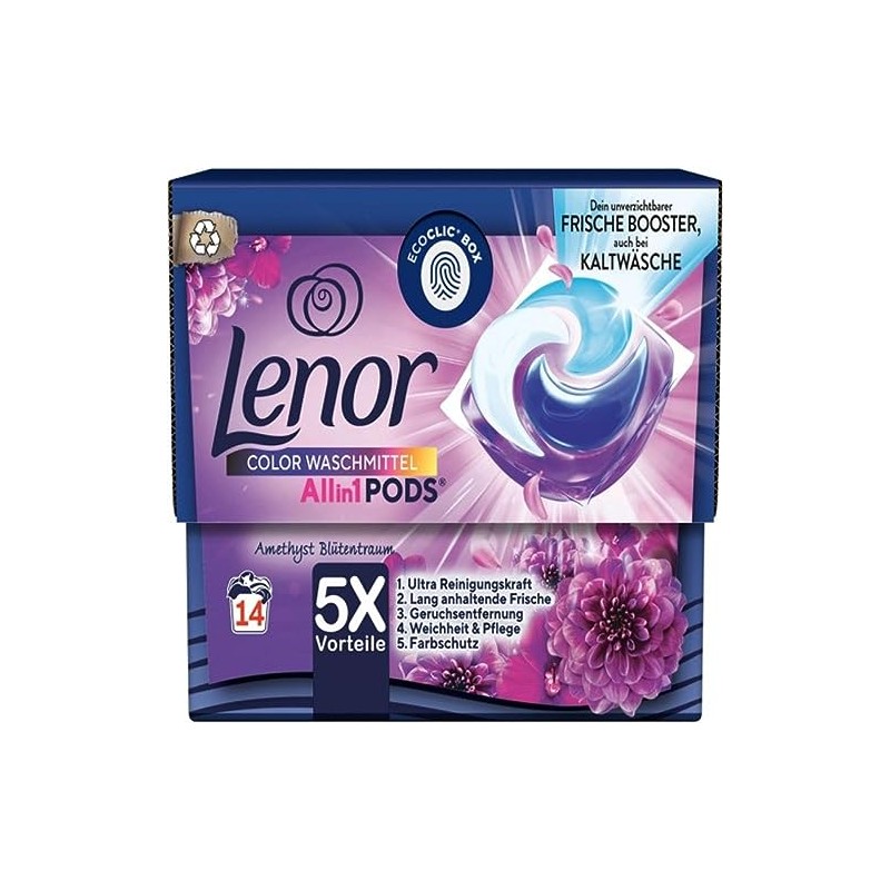 Lenor Laundry Detergent Pods All-In-1 Colour Amethyst Blossom Dream 14WL