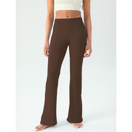 AB-Eleven Women's Yoga Pants Bootcut Flare Leggings Flared Bell Bottom Leggings High-Waisted Workout Pants Tummy Control Brown