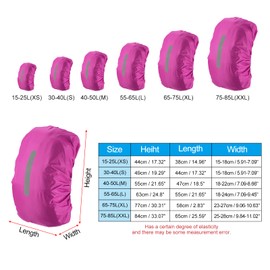 PATIKIL 40-50L Waterproof Backpack Rain Cover, Non-Slip Backpack Cover with Vertical Reflective Strap Stay Dry for Hiking, Camping, Hunting, M, Rose Red