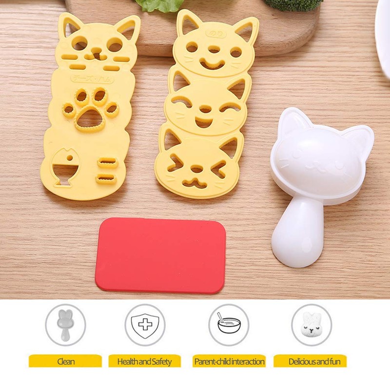 Rice Ball Mold Set, Cartoon Cat Shaped DIY Bento Maker