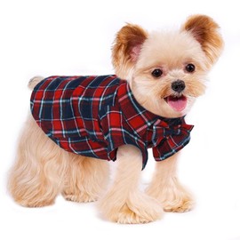 Pet Shirt Clothes for Dogs and Cats, Puppy Plaid Cotton Polo Shirts Adorable Casual Pet Apparel T Shirts (XX-Small, Red&Blue)