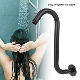 Pissente Shower Extension Arm, 8in 201 Stainless Steel High Rise S Curved Shower Extension Arm G1/2" Shower Extender Water Outlet Lowers Existing Shower for Bathroom Accessory