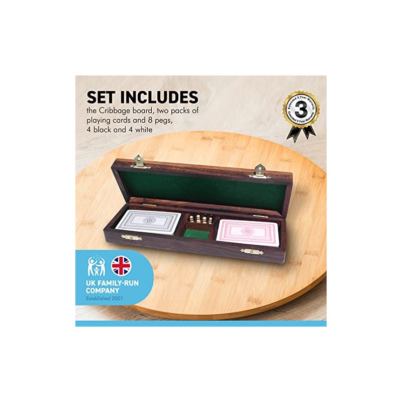 Thorness Wooden Cribbage Board with pegs and Two Packs of
