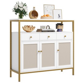 BOTLOG Buffet Cabinet with Storage, Kitchen Cabinet with Rattan Doors and Drawers, Sideboard Storage Cabinet with Adjustable Shelf for Kitchen Bar, Entryway