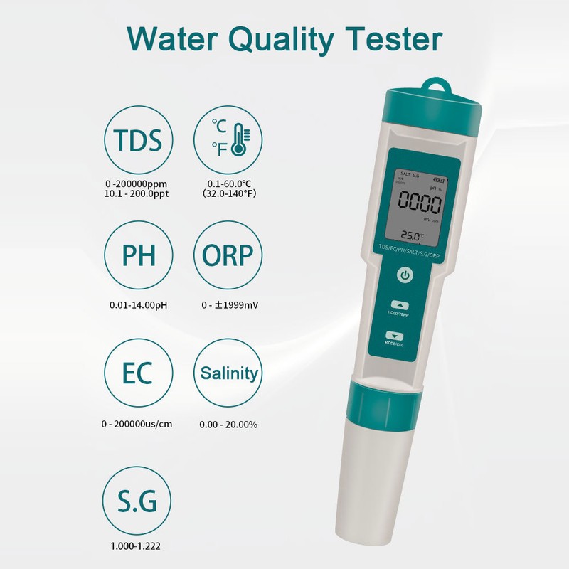 Multifunctional Digital 7 in 1 Water Quality Tester Portable High
