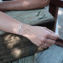 Micropave Disc Bolo Bracelet Adjustable 10 Inch White Gold Plating