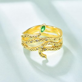 KINGWHYTE Finger Ring 925 Sterling Silver Vintage Snake Ring Retro Serpent Gold Ladies Rings Vintage Jewellery Snake Gift for Women Girls Men