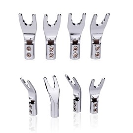 KUYIOHIFI HiFi 4pc Rhodium Plated Pure Copper Speaker Spade Connectors, Dual Screw Locking Y/U Plugs