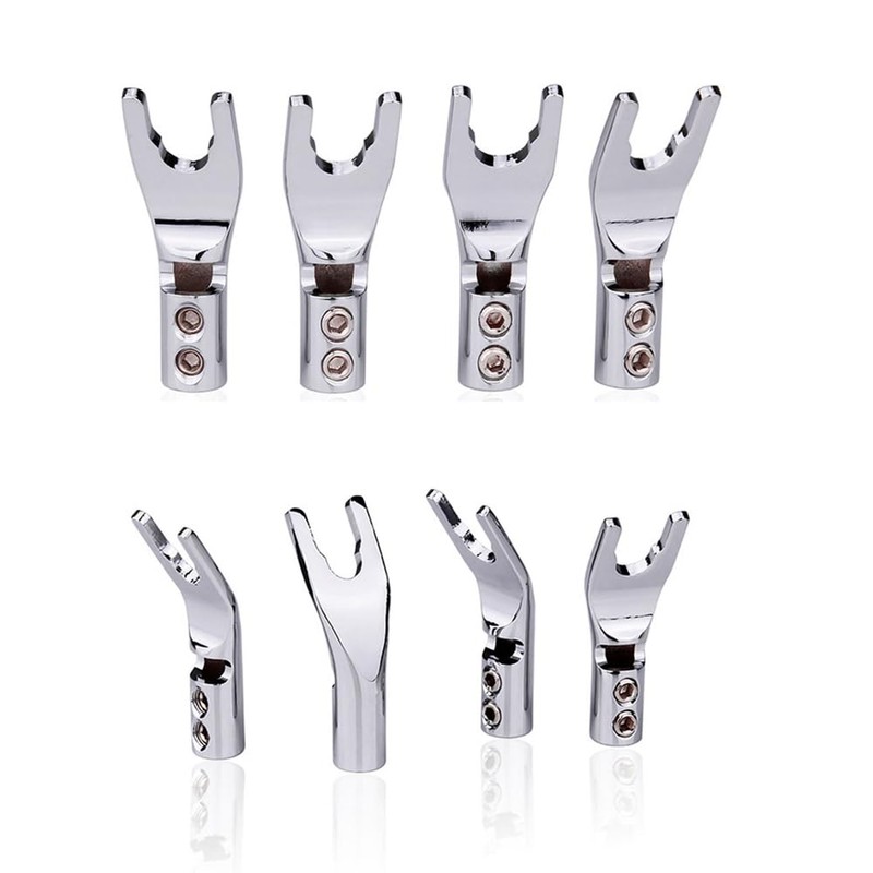 KUYIOHIFI HiFi 4pc Rhodium Plated Pure Copper Speaker Spade Connectors,
