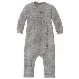 Disana Knitted Overall, 100% Organic Merino Wool GOTS, IVN Best | With Fold Over Cuffs on the Legs | Newborn Baby Unisex | Baby First Equipment | Made in Germany, gray