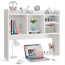 SEGAWE White Office Organization Shelves for Top of Desk Organizers & Corner Bookshelf
