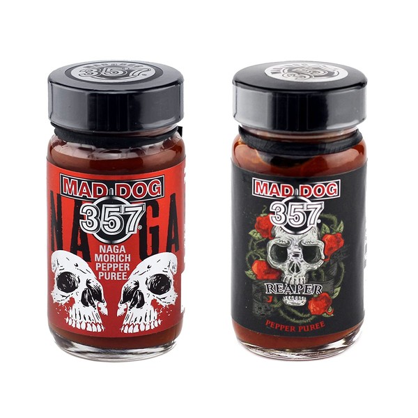 Mad Dog 357 Carolina Reaper/Naga Morich Ghost Pepper Puree Two Jar Hot Pack