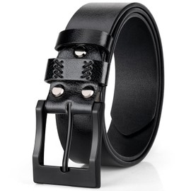 maikun Mens Belts for Jeans,Black Leather Belt Men for Dress or Casual,Black Buckle, Length45