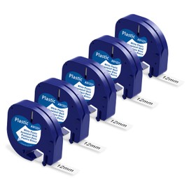 5 x Label Tape for DYMO Letratag 12 mm x 4 m, Compatible with Dymo Label Tape LetraTag XR Labelling Device Plastic White Label Tape Compatible with Dymo Letratag LT-100H LT-100T XR 200B