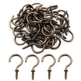 IDEALSV 60 Pcs 1" Bronze Screw Ceiling Hooks 1 Inch Screw Cup Hooks Vintage Screw-in Light Hooks