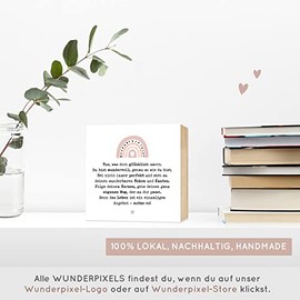 Wunderpixel¬Æ Holzbild Tue was dich gl√ºcklich macht - mit Regenbogen - 15x15x2cm zum Hinstellen/Aufh√§ngen, echter Fotodruck mit Spruch auf Holz - Wand-Bild Aufsteller Zuhause Dekoration Geschenk-Idee