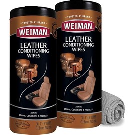Weiman Leather Cleaner Wipes - Clean Condition UV Protection Help Prevent Cracking or Fading of Furniture, Car Interior, Couch, and Shoes, 2 Pack with Microfiber Cloth