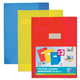 OXFORD Strong Line Exercise Book Covers 24 x 32 cm PVC Transparent 15/100 Assorted Colours Pack of 3