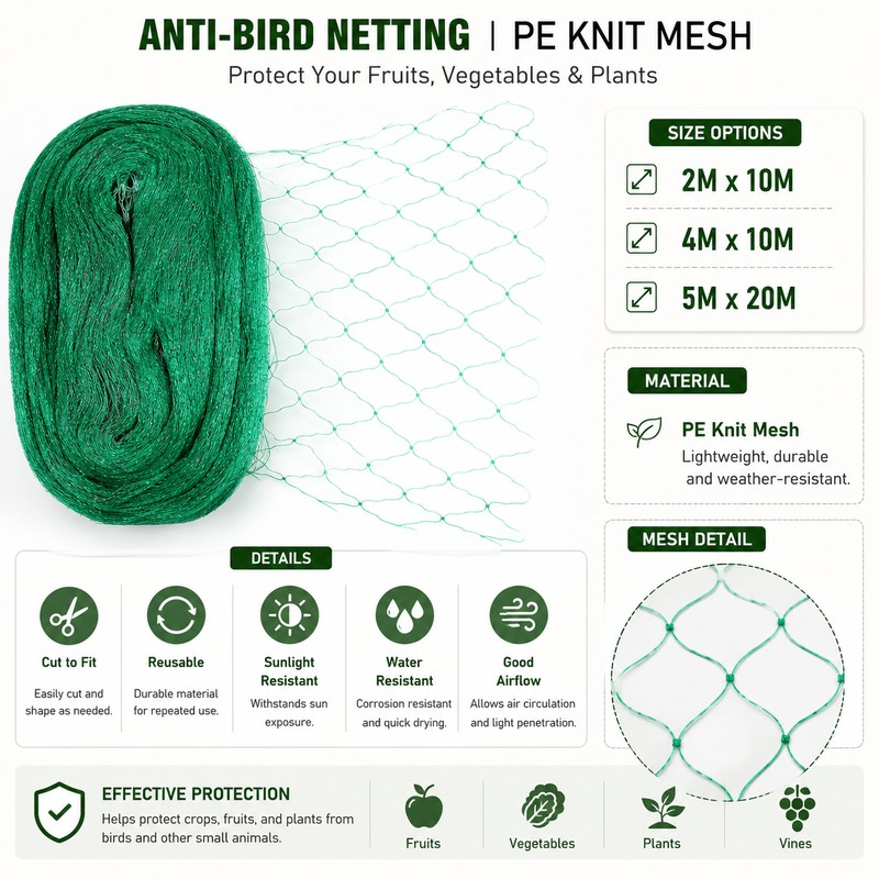 Garden Bird Netting for Plant Protection – Cut-to-Fit PE Mesh