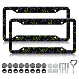 Butterfly License Plate Frame - 2PCS Purple Green Butterfly License Plate Holder Covers, Rust-Proof Waterproof Car Decorative Tag Frames for Standard Us 12x6 Inch