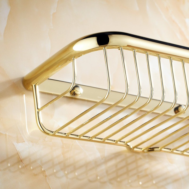 Beelee Wall Mounted Golden Brass Bathroom Commodity Shelf Shower Caddy