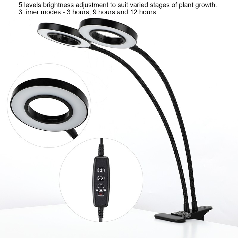 18w 2 Head Timing USB LED Grow Light with Clip