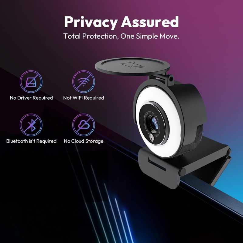 Angetube 4K Webcam with Ring Light, Computer Web Camera for