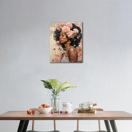 TUMOVO Frameless Paint by Numbers Kit for Beginners Black Girl with Flowers Oil Painting Set with Brushes and Pigment for Adults Acrylic Simple DIY Paint by Numbers Woman and Flowers 16x20 Inch