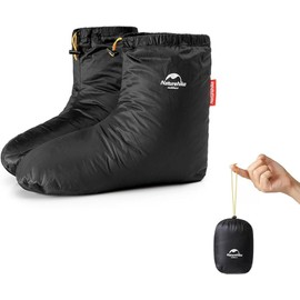 Naturehike Ultralight Winter Goose Down Booties, Camping Warm & Cosy Down Sleeping Socks for Men and Women, Down Slipper Boots with Storage Bag (L, Black)