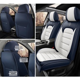 Cscevt 2 Seat Covers for Subaru XV Crosstrek 2013-2023 Leather Car Seat Covers Waterproof Soft Car Seat Protectors Comfort Automotive Seat Covers with Airbag（Standard,White+Blue）