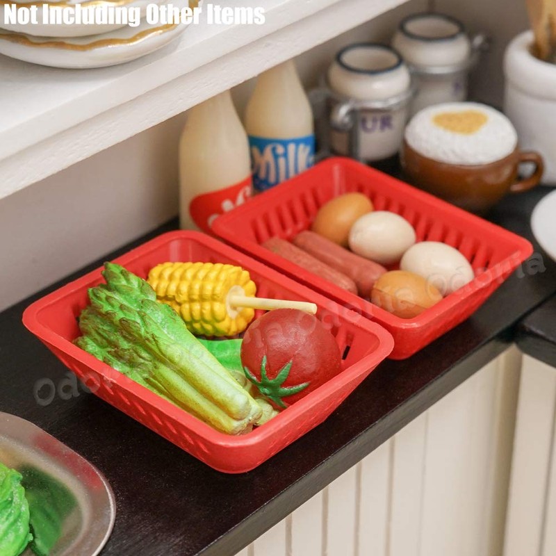 Odoria 1/12 Scale Miniature Plastic Baskets 6Pcs Dollhouse Accessories, Red