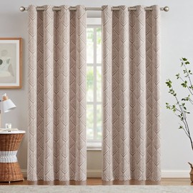 jinchan 80% Blackout Curtains for Living Room, Geometric Patterns Drapes for Bedroom, Window Treatments for Room Darkening, Grommet Top Thermal Insulated Curtains 84 inch Length 2 Panels Set, Brown