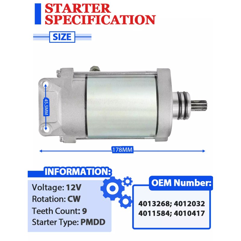 Motorsupermarkets Starter for Polaris Ranger 800 EFI 2010-2014 W/Bendix &