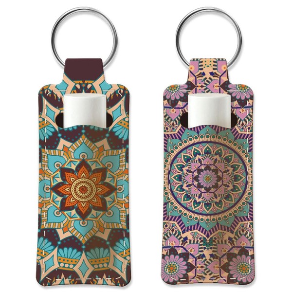 OLYCRAFT 2pcs Lipstick Holder Keychain Mandala Pattern Lip Balm Holders