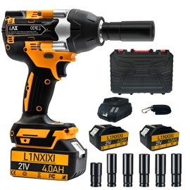L1NXIXI Electric Impact Wrench 1/2, Cordless Impact Wrenches Kit, 1/2 Inch Drive, 1000N.m(740Ft-Lbs), 3300RPM Max Speed, Brushless Motor, 6 Sockets, 2x 4.0Ah Battery and Charger