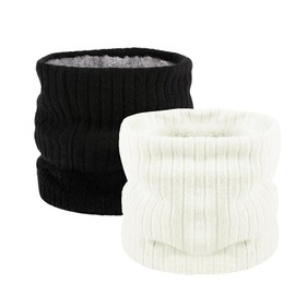 HGDGears Fleece Neck Warmer Windproof Thermal Knitted Tube Scarf for Men Women Thick Winter Cold Weather Knitted Circle Scarf for Outdoor Sports, Black+white
