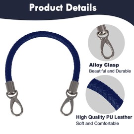 Mture Pack of 2 40 cm Leather Bag Handles with Carabiner Hook, Replacement Handle for Handbags, Shoulder Strap for Bags, Leather Handle for Bag Making, Blue