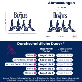 Tattwo.me Temporary Tattoos for Adults and Kids 2 Weeks Waterproof - Abbey Road - Vegetable Ink - EU Cosmetic Certificate - (M0249)