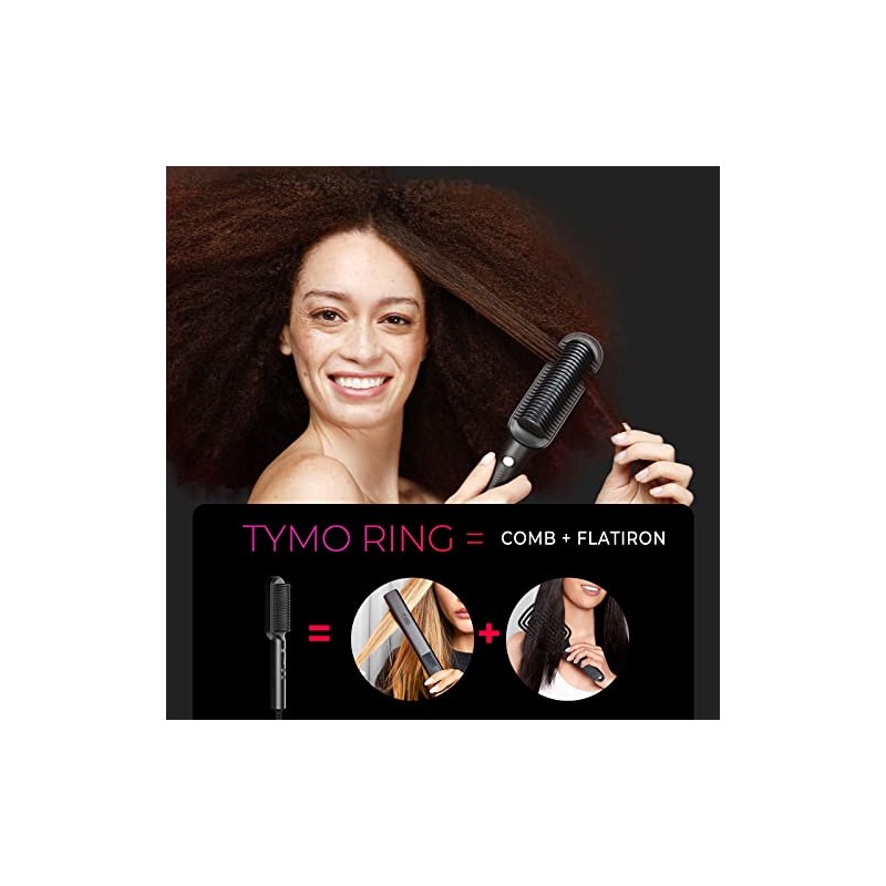 TYMO Cepillo para alisar el pelo, negro mate